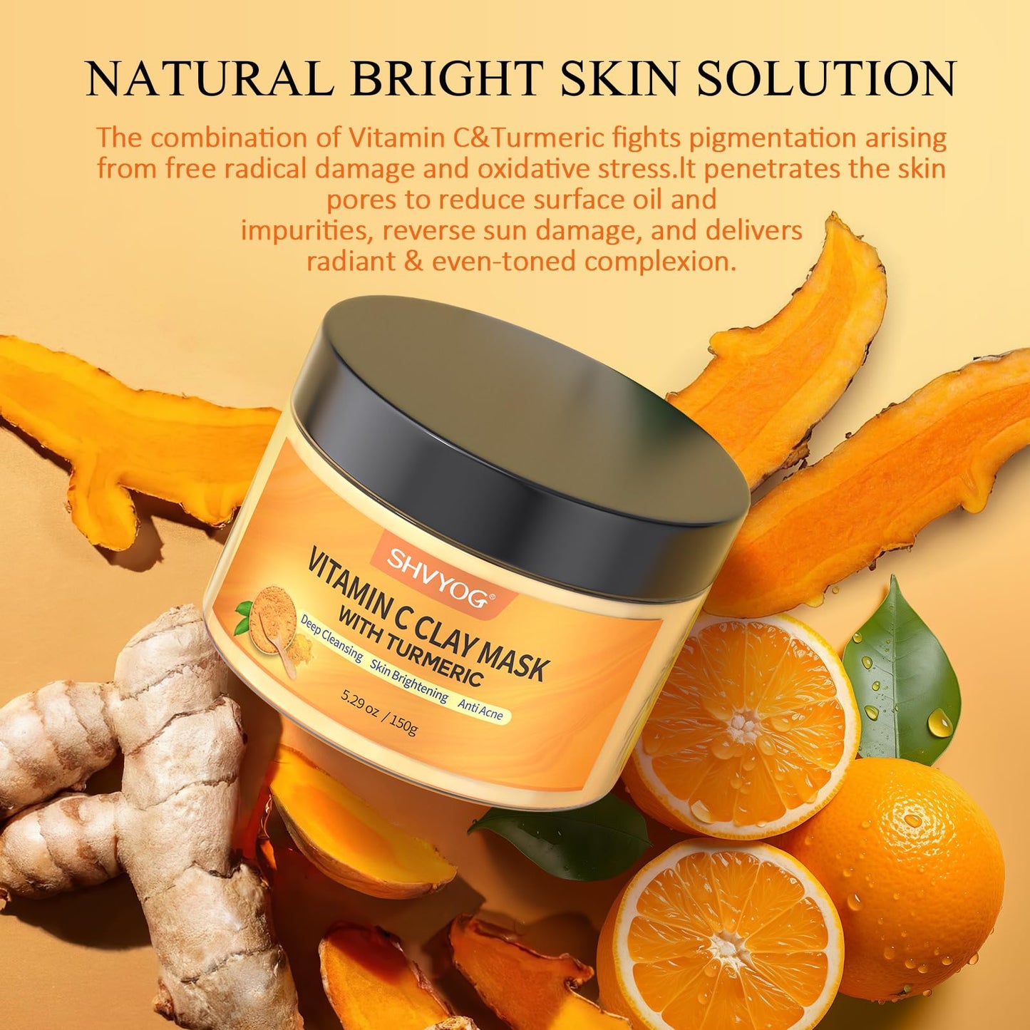 Vitamin C Face Mask with Kaolin Clay and Turmeric for Dark Spots, Dull Skin, Skincare Facial Mask for Controlling Oil and Refining Pores 5.29 Oz - Medaid International