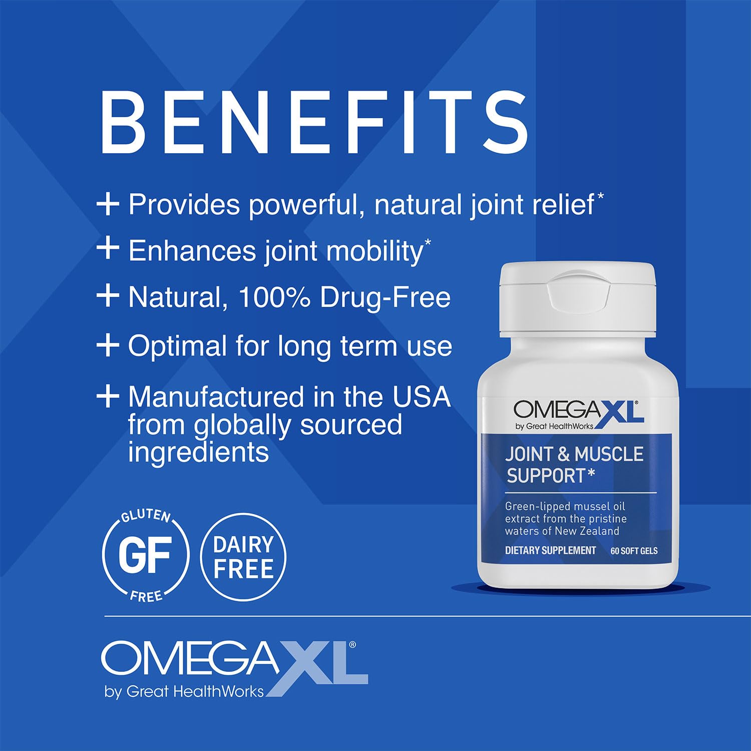 OmegaXL Joint Support Supplement, for Relief - Natural Muscle Support, Green Lipped Mussel Oil, Soft Gel Pills, Drug-Free, 60 Count - Medaid International