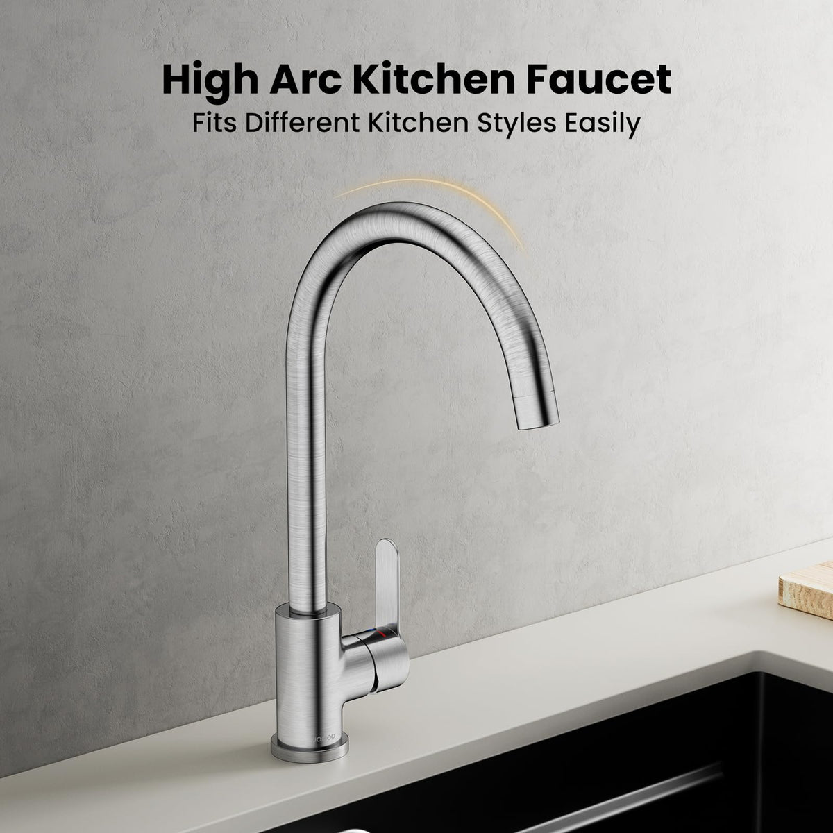 JOMOO Kitchen Faucet, 304 Stainless Steel High Arc 360° Swivel Spout, Single Handle Hot & Cold Mixer Tap, Easy-Clean Brushed Finish, Ceramic Disc Valve, 2 Stainless Steel Braided Hoses