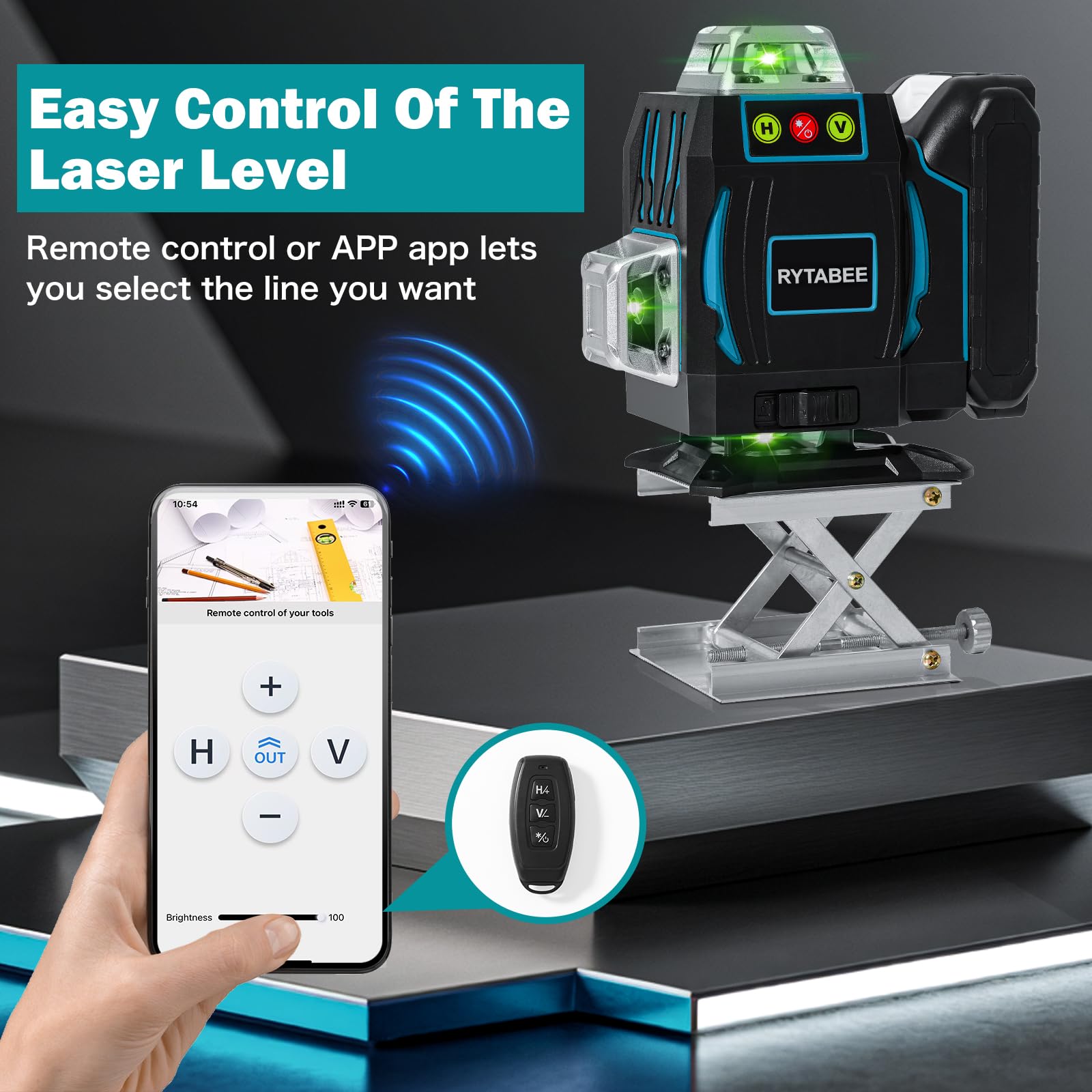 4x360° 16 Lines Laser Level with Remote&APP Control, Rechargeable Green Laser Cross Line Lazer with Tripod, Magnetic Bracket，4D Level Laser Tool for Construction, Picture Hanging, Home Renovation - Medaid International