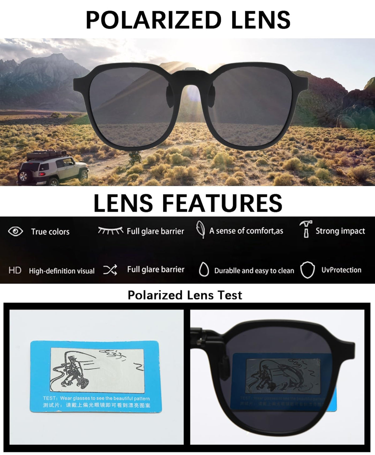 TERRIFI Polarized Clip-On Sunglasses for Prescription Glasses, Flip-Up Anti-Glare UV400 Clip On Shades for Men & Women, Square/Round Design for Driving & Outdoor