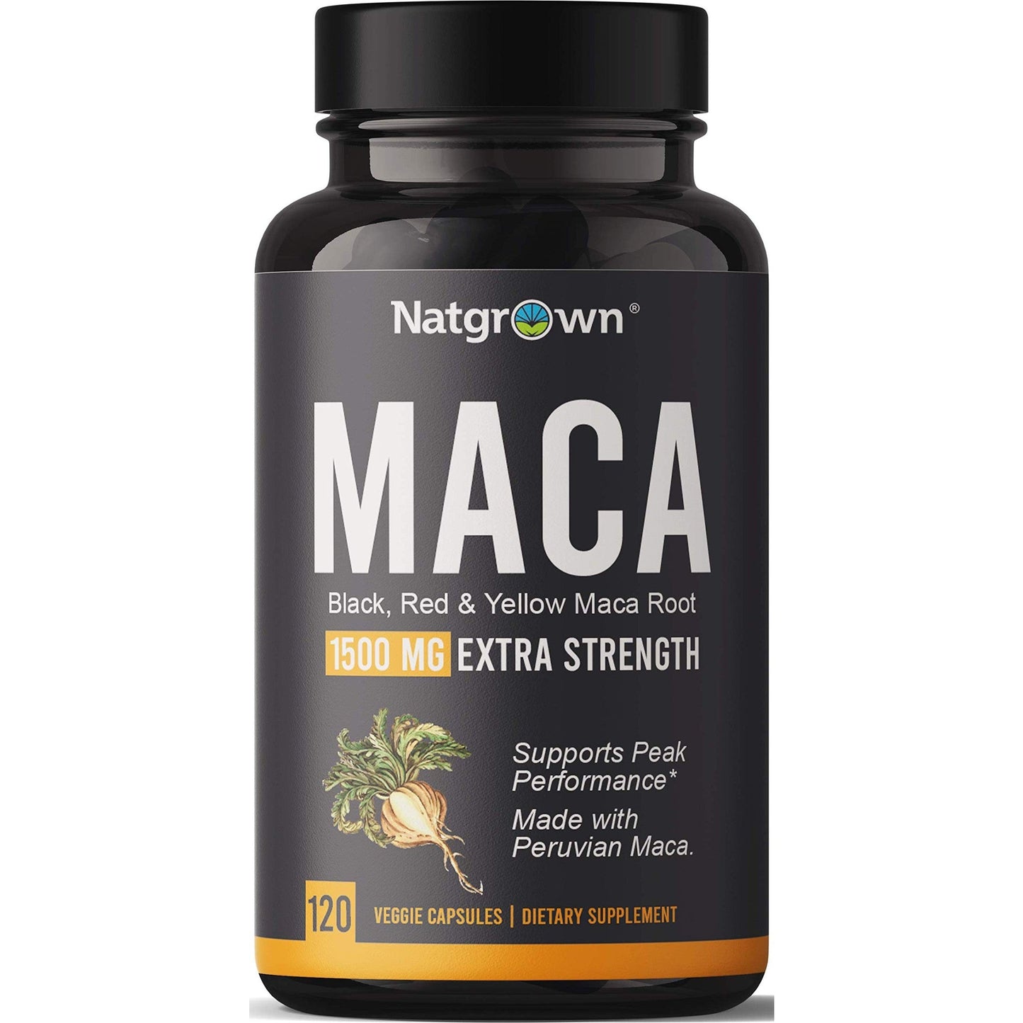 Natgrown Organic Maca Root Powder Capsules 1500 mg with Black + Red + Yellow Peruvian Maca Root Extract Supplement for Men and Women - Vegan Pills - Medaid International