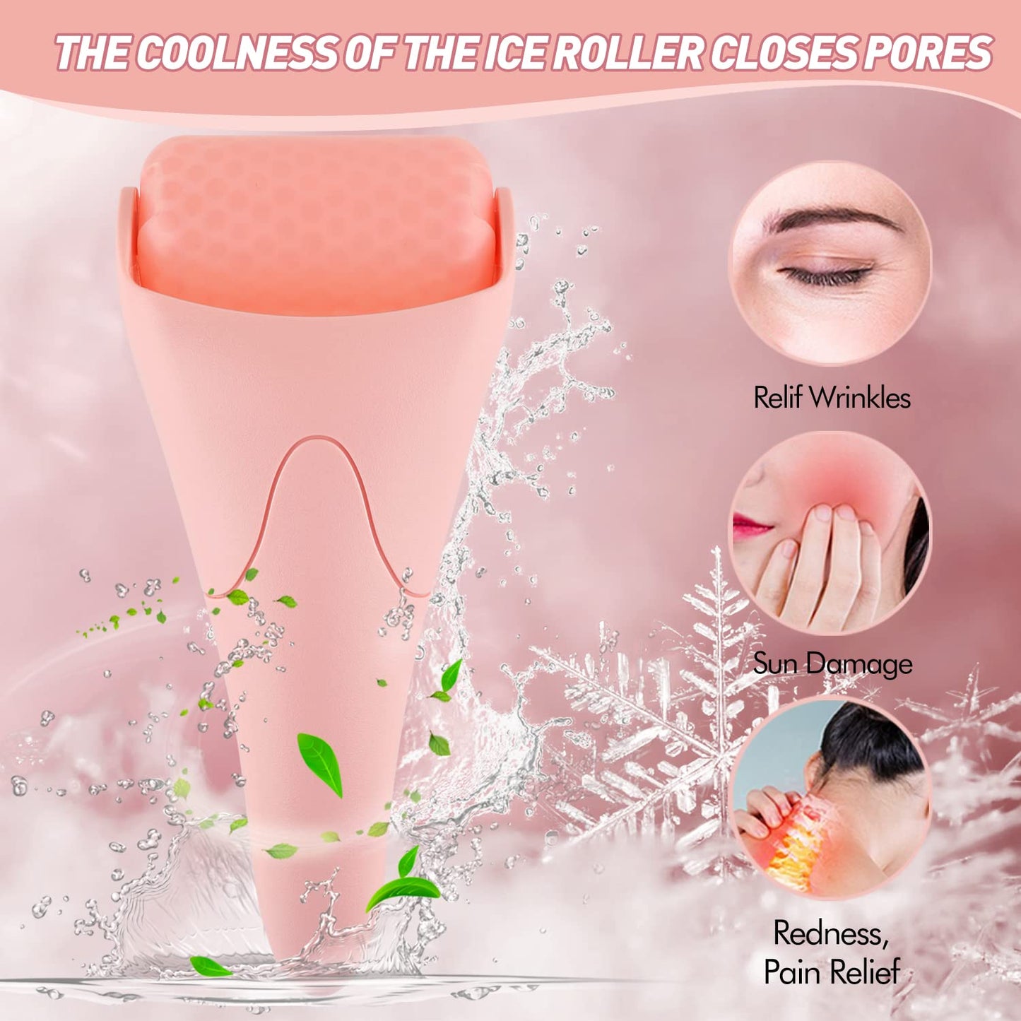 Fronnor Ice Roller for Face,Eyes,Women Gifts Idea,Therapeutic Cooling to Tighten Brighten Complexion and Reduce Wrinkles,Massager Under Eye Puffiness,Migraine and Pain Relidf (Pink) - Medaid International