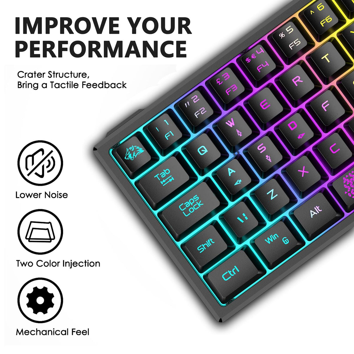 KASTWAVE 60% Wired Gaming Keyboard, RGB Backlit Ultra-Compact Mini Keyboard, Portable 62 Keys Keyboard, Waterproof Percent Mechanical Feeling Keyboard for PC/Mac Gamer, Typist, Travel (Black)