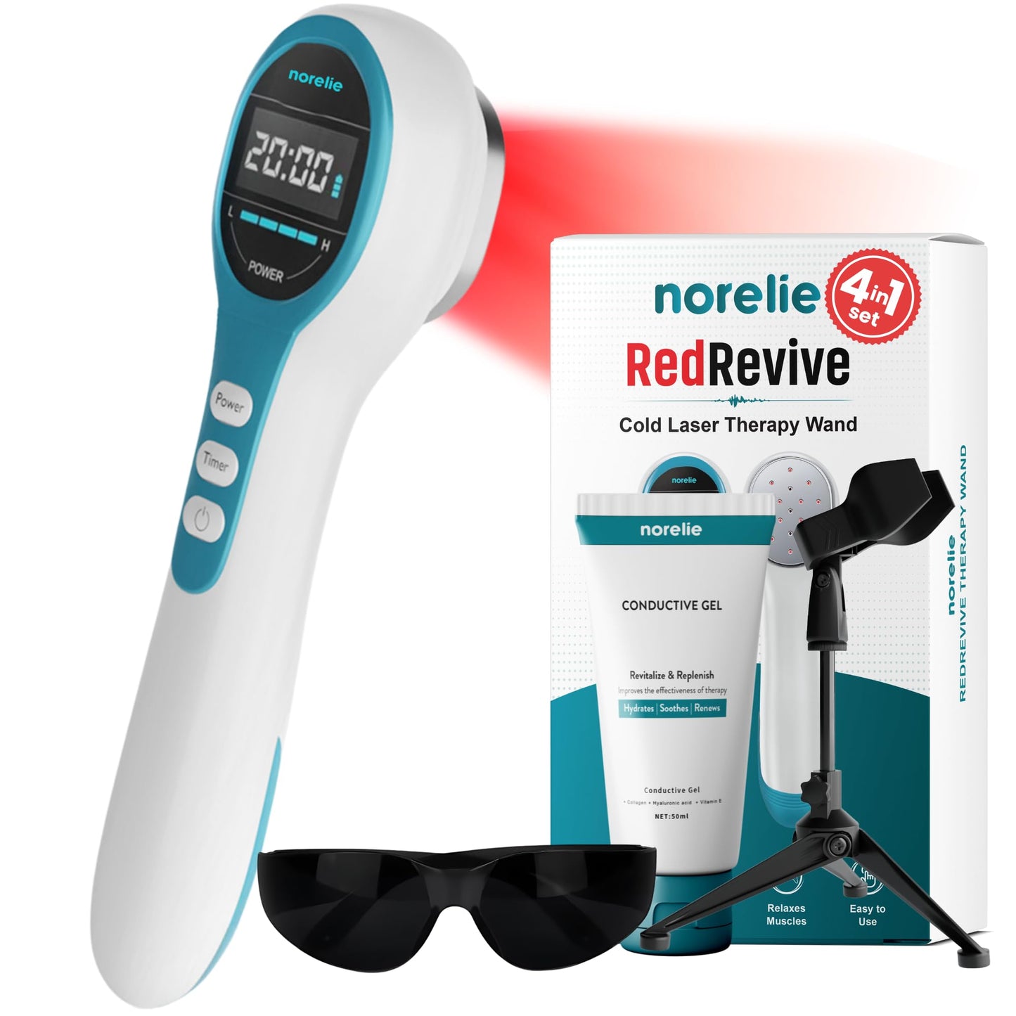 Norelie RedRevive Cold Laser Therapy Wand with Stand & Conductive Gel for Hands-Free Enhanced Light Therapy Sessions, Portable Red Light Therapy Wand for Relief of Muscle, Joints and Body Pain - Medaid International