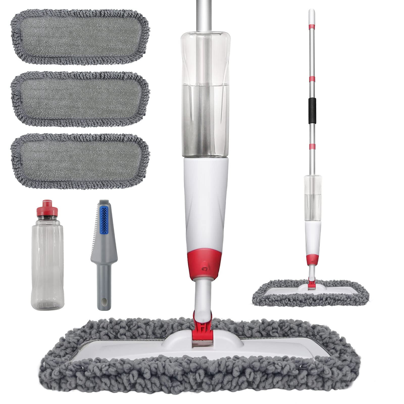 Spray Mops for Floor Cleaning, Microfiber Spray Cleaning Mop Kit with 3 Reusable Washable Pads 700ML Refillable Bottle and Scrubber Flat Mop with 360 Degree Swivel Head for Hardwood Laminate (Grey) - Medaid International