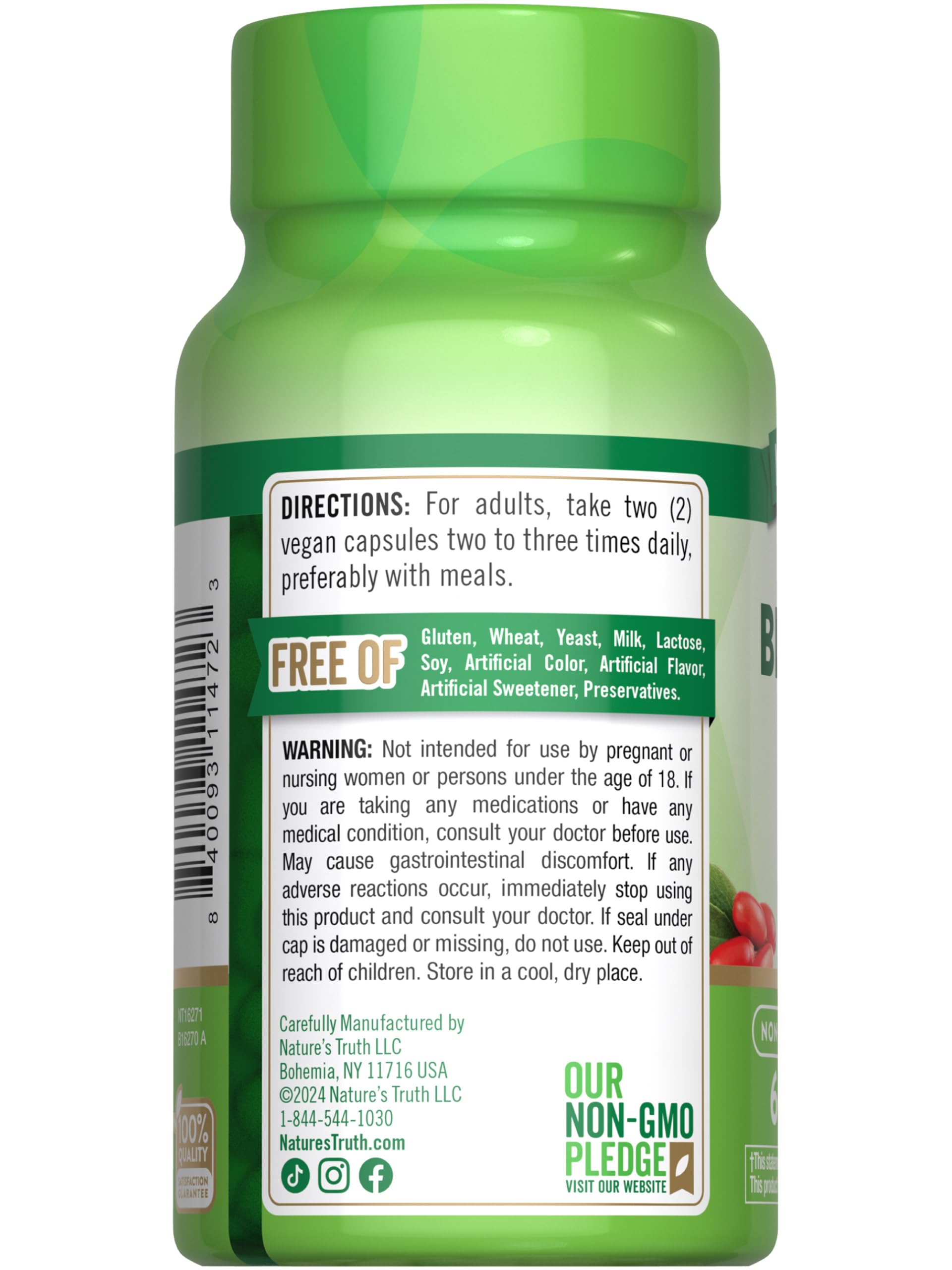 Nature's Truth Berberine HCl 500mg | 60 Capsules | from Barberry Extract | Vegan, Non-GMO, and Gluten Free Supplement - Medaid International