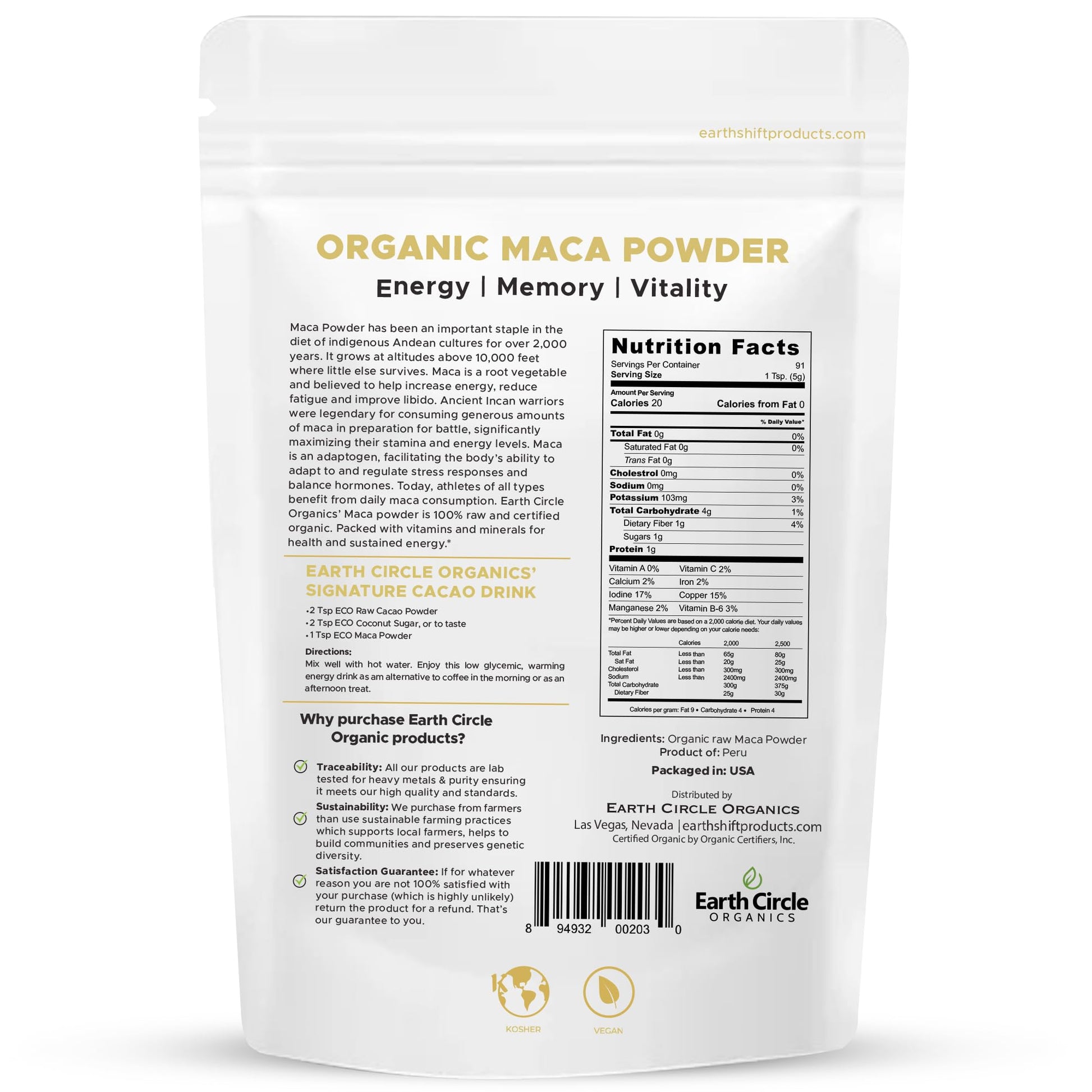 Earth Circle Organics Black Maca Peruvian Root Powder and Yellow Maca Root Powder Bundle - Energizing Superfoods for Vitality, Stamina & Nutrient Support - 1 Pound Each, Vegan and Sustainably Sourced - Medaid International