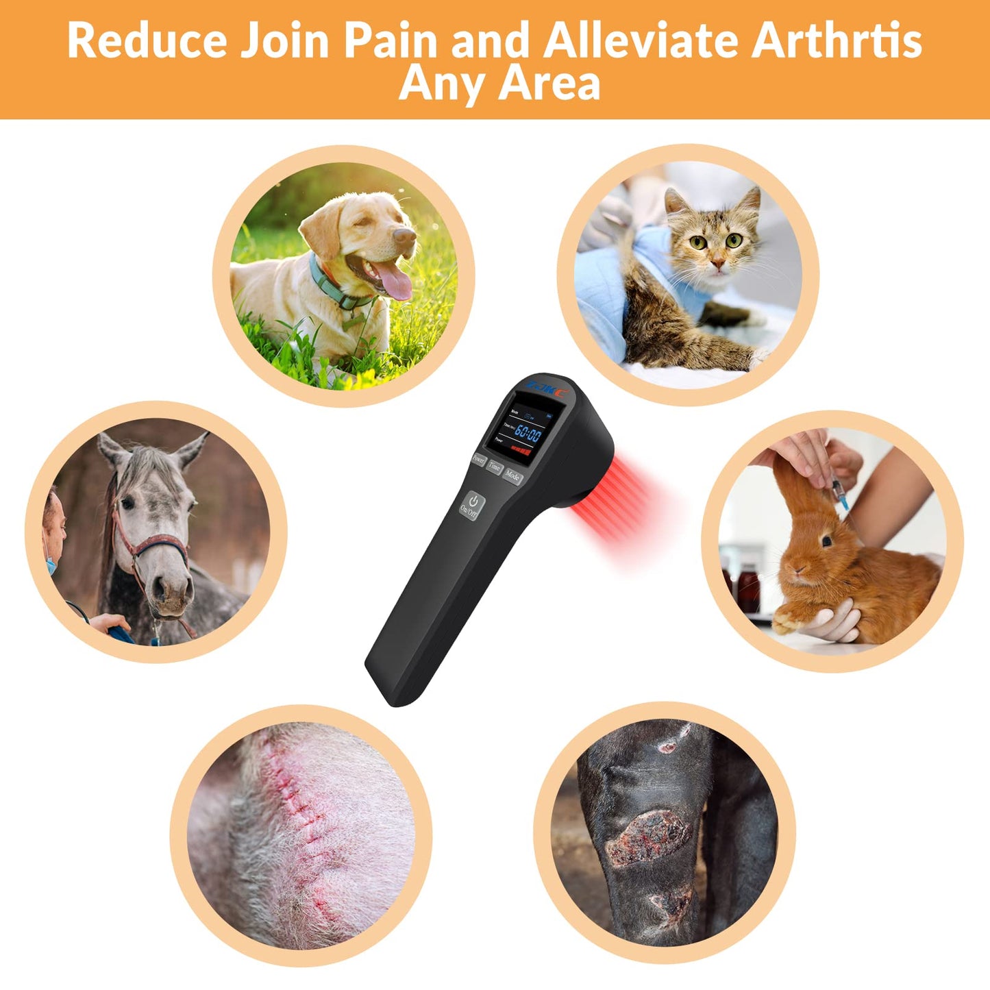 ZJKC Cold Laser Therapy Device for Muscle & Joint, 4x808nm+16x650nm, Pain Relief, Accelerate Healing, Home Light Therapy for Dogs, Cats, Horses and Animals(Black) - Medaid International