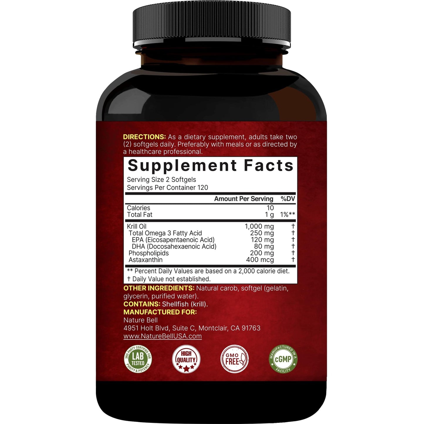 NatureBell Antarctic Krill Oil 1000mg Supplement, 240 Softgels, Natural Source of Omega-3s, EPA, DHA and Astaxanthin - No Aftertaste - Support Heart Health, Mercury Free & Non-GMO - Medaid International