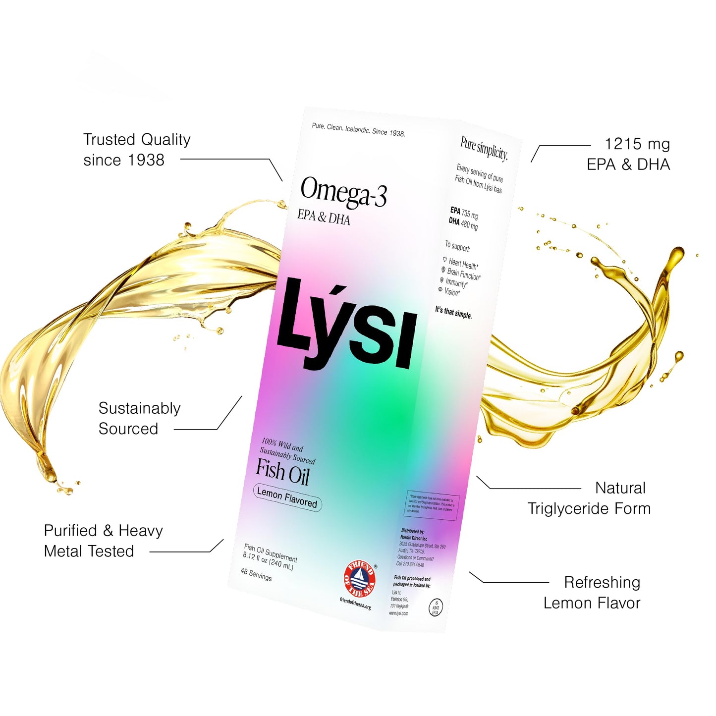 Lysi Omega-3 Fish Oil Lemon Flavor with 1200 mg EPA + DHA Per Serving | Pure & Natural | Icelandic Liquid Fish Oil | GMP Certified | 8.12 Fl Oz | 48 Servings - Medaid International