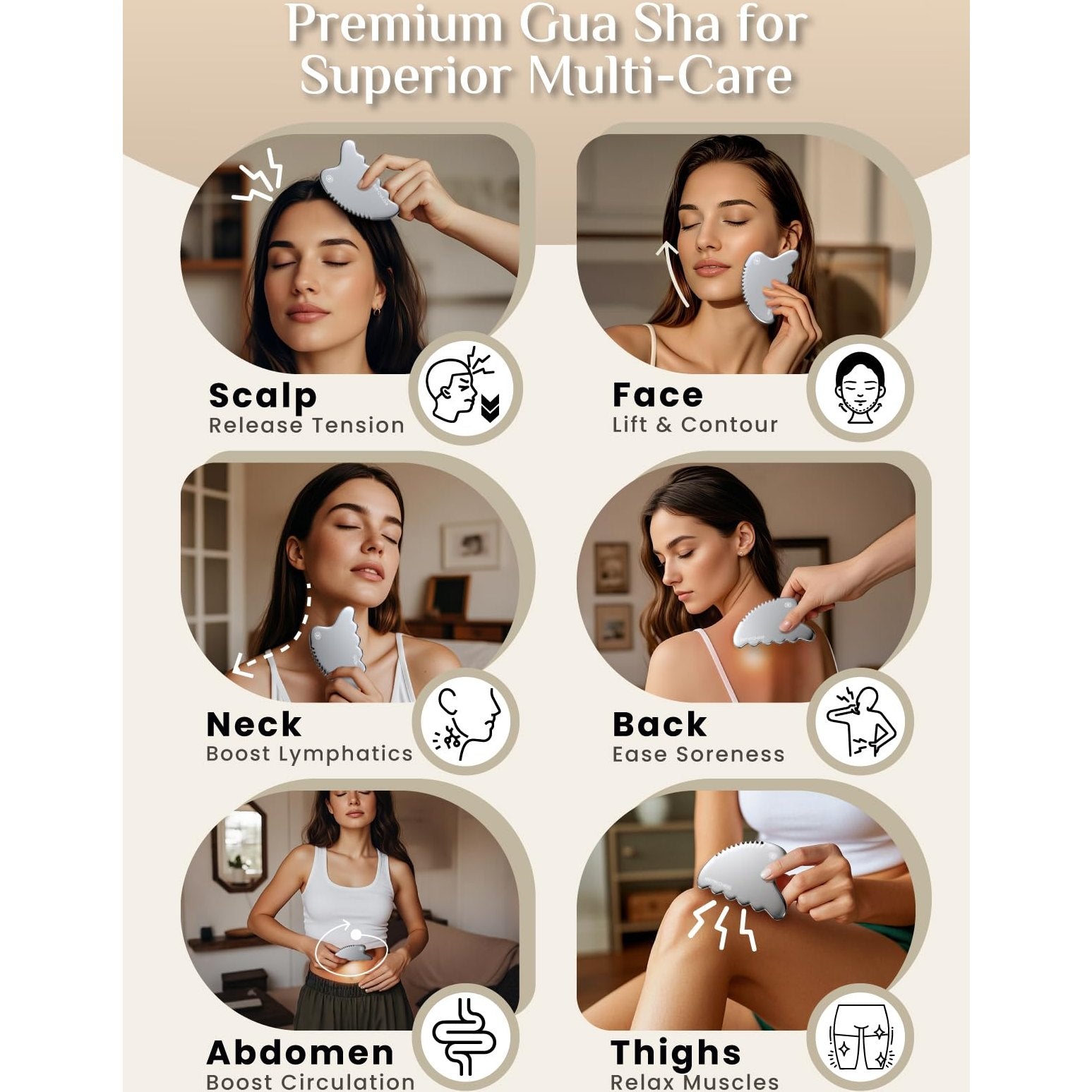 Rena Chris Body Gua Sha Tools, Stainless Steel Guasha Tool, Manual Massage Sticks for Jawline Sculpting and Puffiness Reducing, Whole Body Skin Care Massager (Silver) - Medaid International