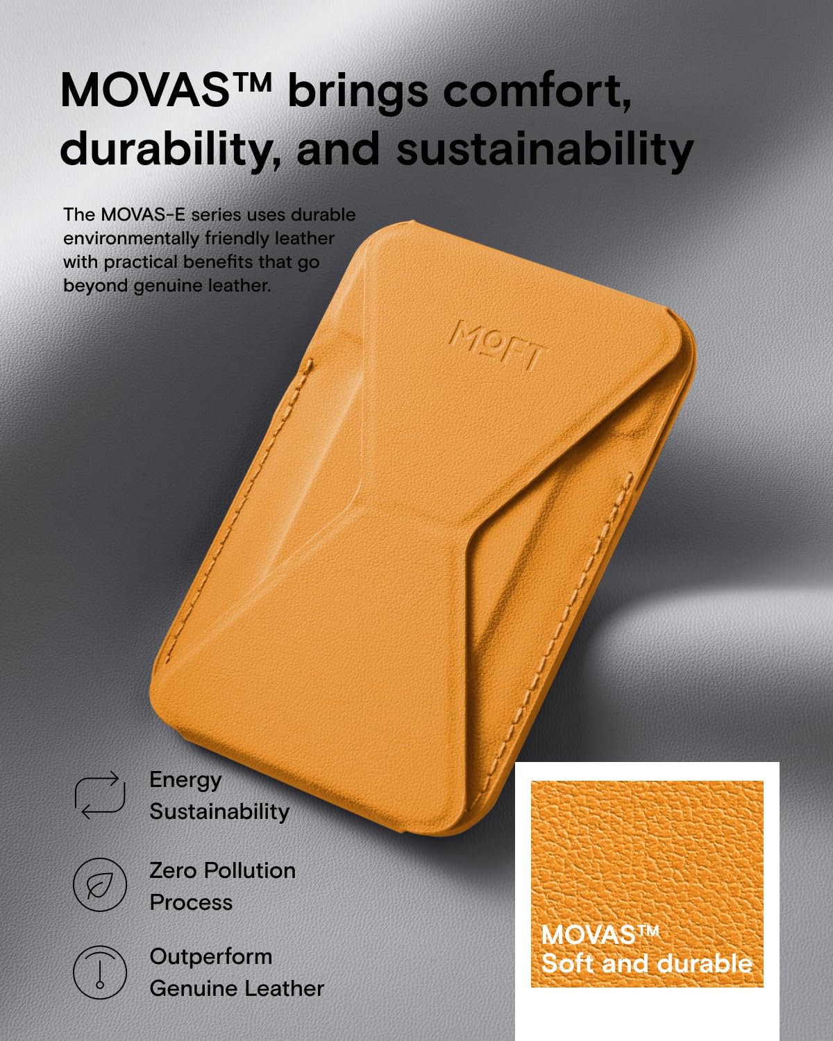 MOFT Magnetic Wallet Stand Compatible with iPhone 17/16/15/14/13/12 Series, Angle Adjustment & Magsafe Compatible MOVAS Phone Stand,Orange - Medaid International