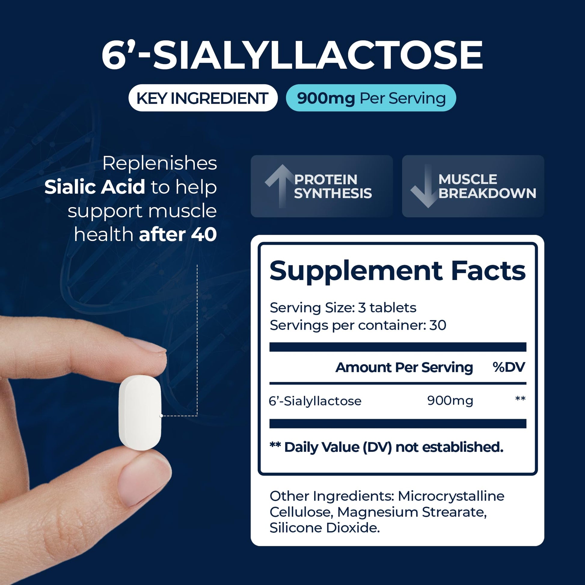 Muscle Health - Made in USA - Enhance Muscle Mass & Strength, Fast Workout Recovery, Reduce Fatigue & Boost Exercise Performance, 6-Sialyllactose (6-SL), 900mg, 90 Tablets - Medaid International