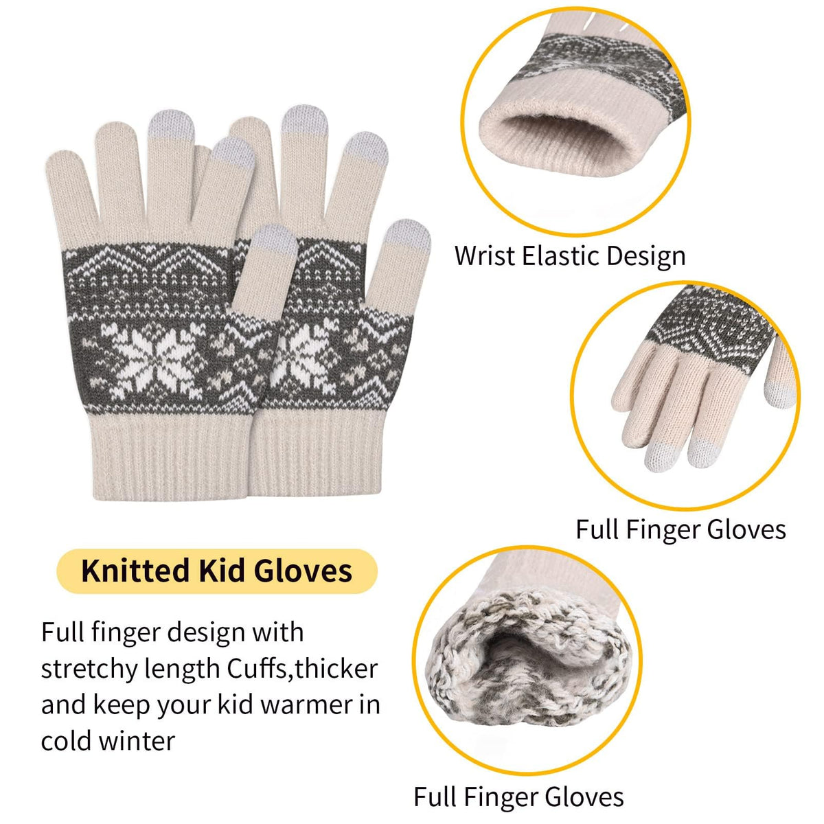 Kids Warm Beanie Hat Scarf Gloves Set 3 in 1 Thermal Knit Hat Scarf Gloves Set Winter Accessories Sets Snood Scarf Gloves Set with Double Layer Fleece Lining Boys Girls