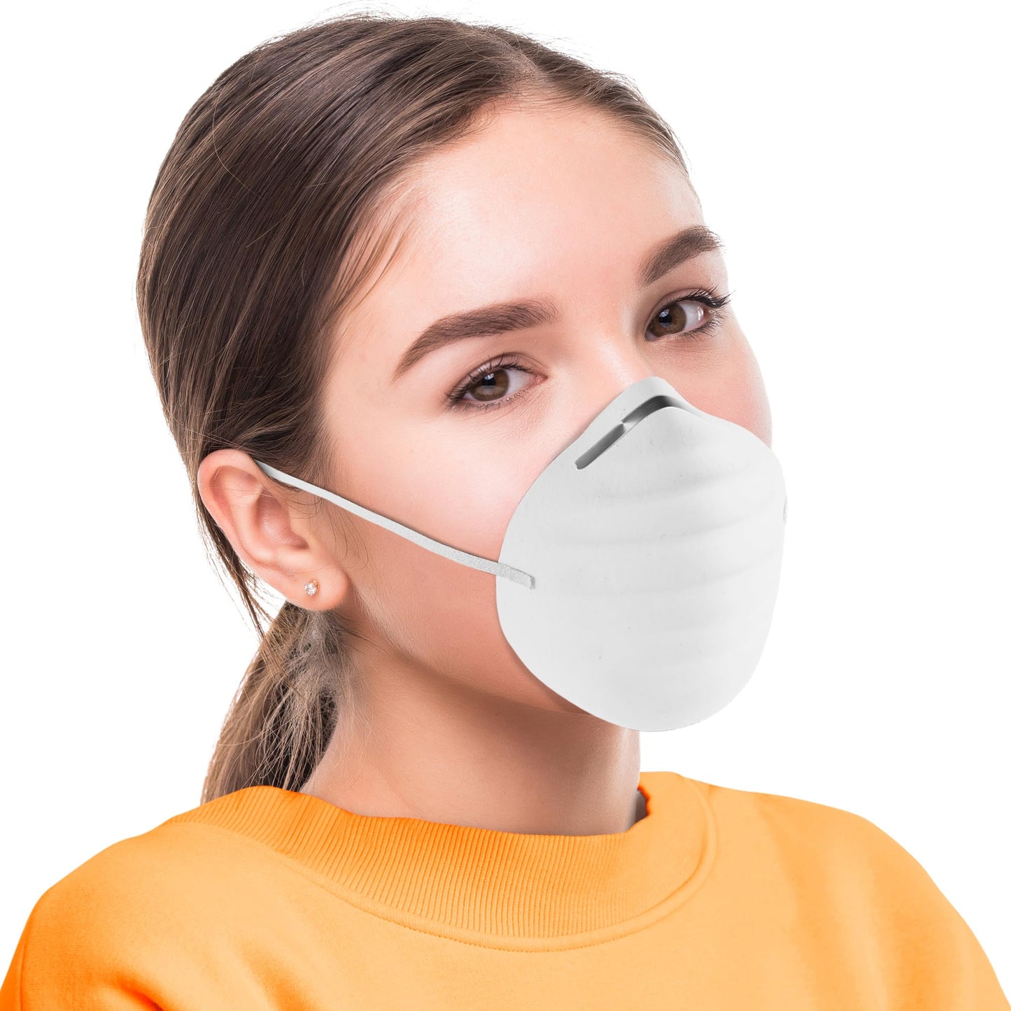 EZGOODZ Cup Dust Safety Masks One Size. 50 Pack White PP Disposable Face Masks for Adults. Dustproof Disposal Dust Mask Medical. Adult Disposable Face Mask with Nose Clip, Elastic Ear Loops