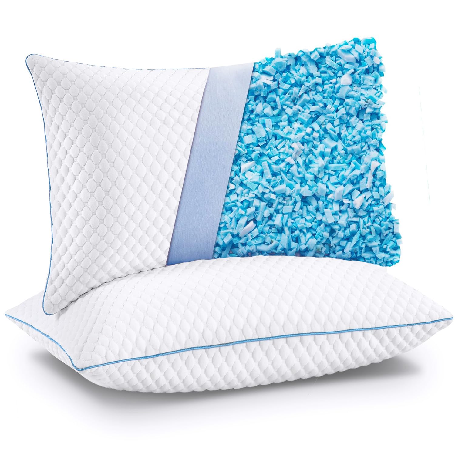 VVZ Cooling Bed Pillows Queen Size Set of 2, Shredded Memory Foam Pillows for Side Back Stomach Sleepers, Luxury Cool Gel Adjustable Firm Bed Pillows for Sleeping 2 Pack Queen Size 20 x 30 Inches - Medaid International