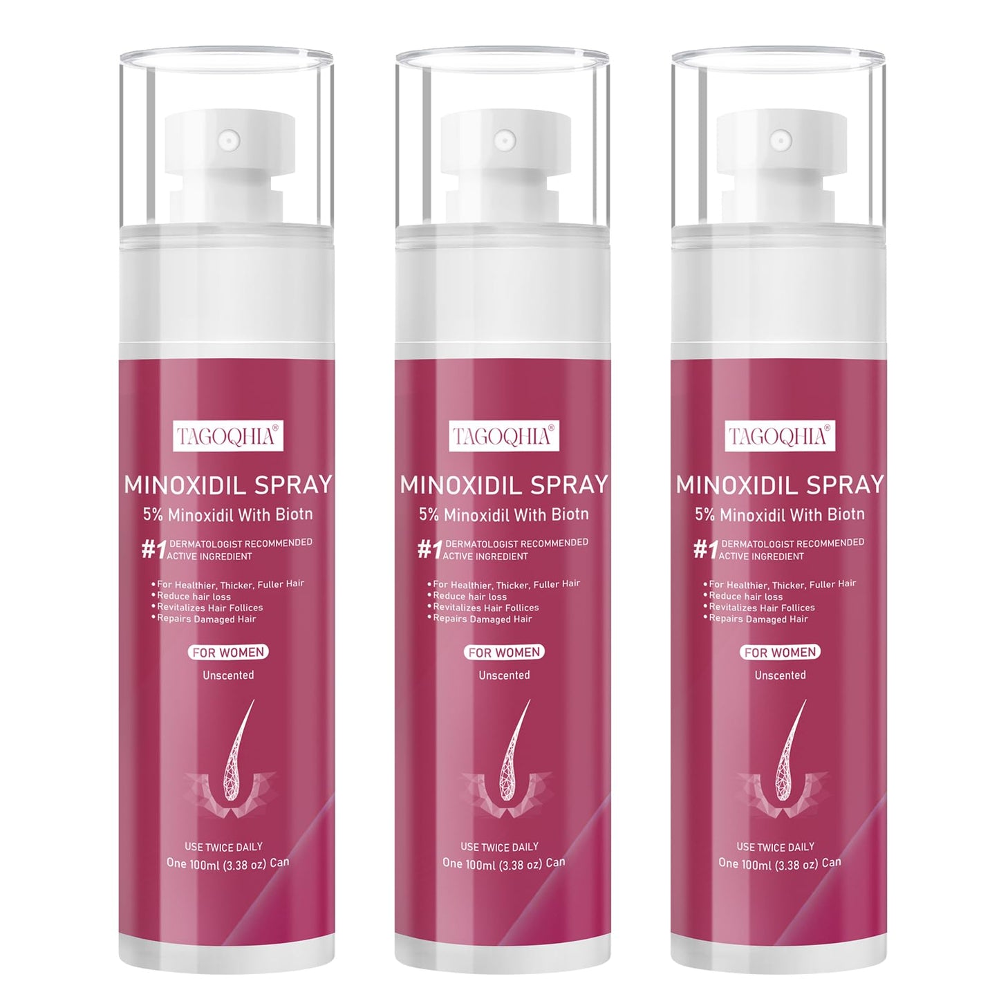5% Minoxidil for Women Hair Regrowth Spray, hers hair regrowth treatment Infused with Biotin, Extra Strength Treatment to Combat Hair Loss and Thinning, 3 Bottles - Medaid International