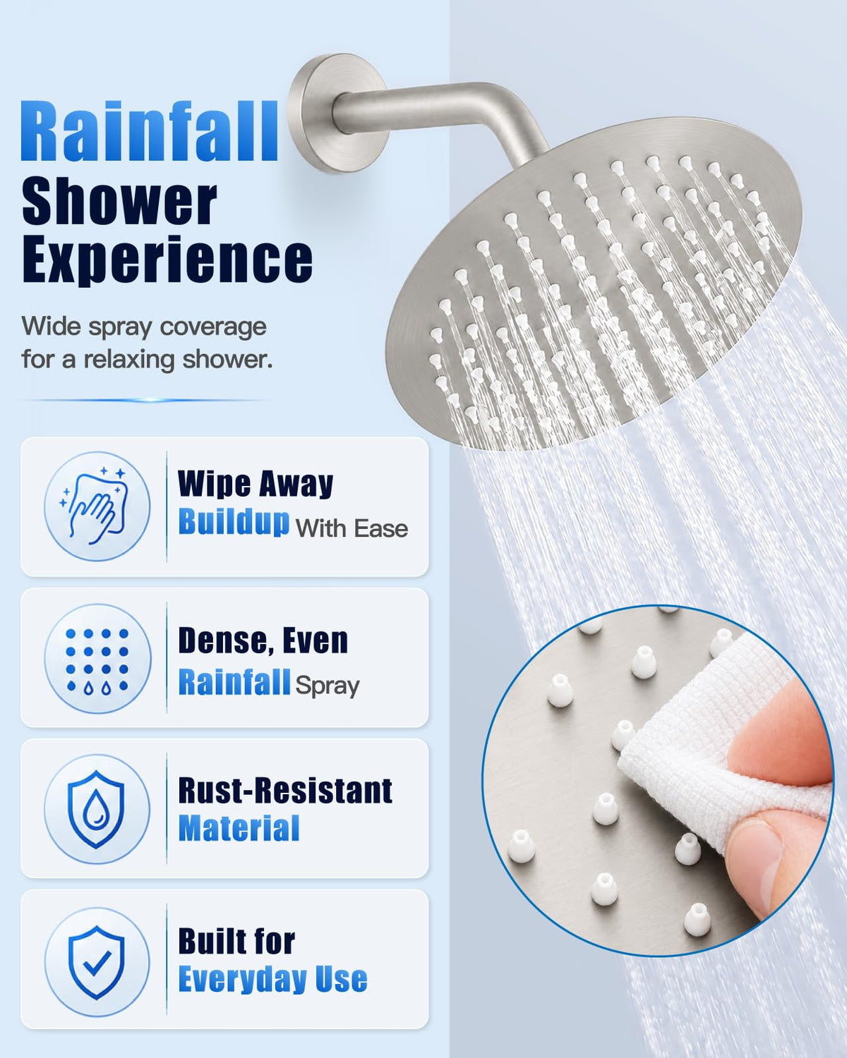 Heyalan Shower Faucet Set Brushed Nickel 8 Inch Round Showerhead Bathroom SUS304 Stainless Steel Rainfall Shower System Wall Mount Single Function Shower Trim Kit with Rough-in Valve 1 Handle