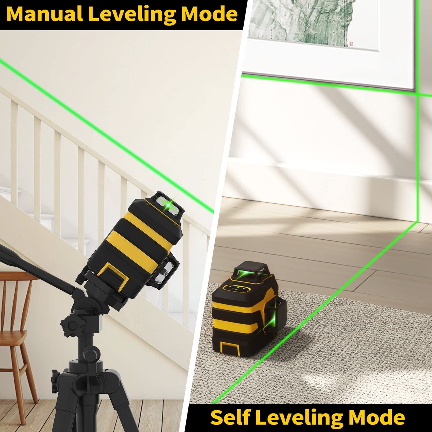 IKOVWUK Laser Level, 3x360° Cross Line Laser for Construction and Picture Hanging, 12 Green Lasers with Self-leveling, 3D Vertical & Horizontal Line, Level Tool with 5200 mAh Rechargeable Battery - Medaid International