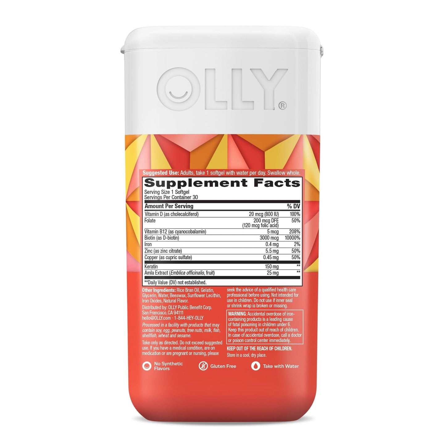 OLLY Ultra Strength Hair Softgels, Supports Hair Health, Biotin, Keratin, Vitamin D, B12, Hair Supplement, 30 Day Supply - 30 Count (Packaging May Vary) - Medaid International
