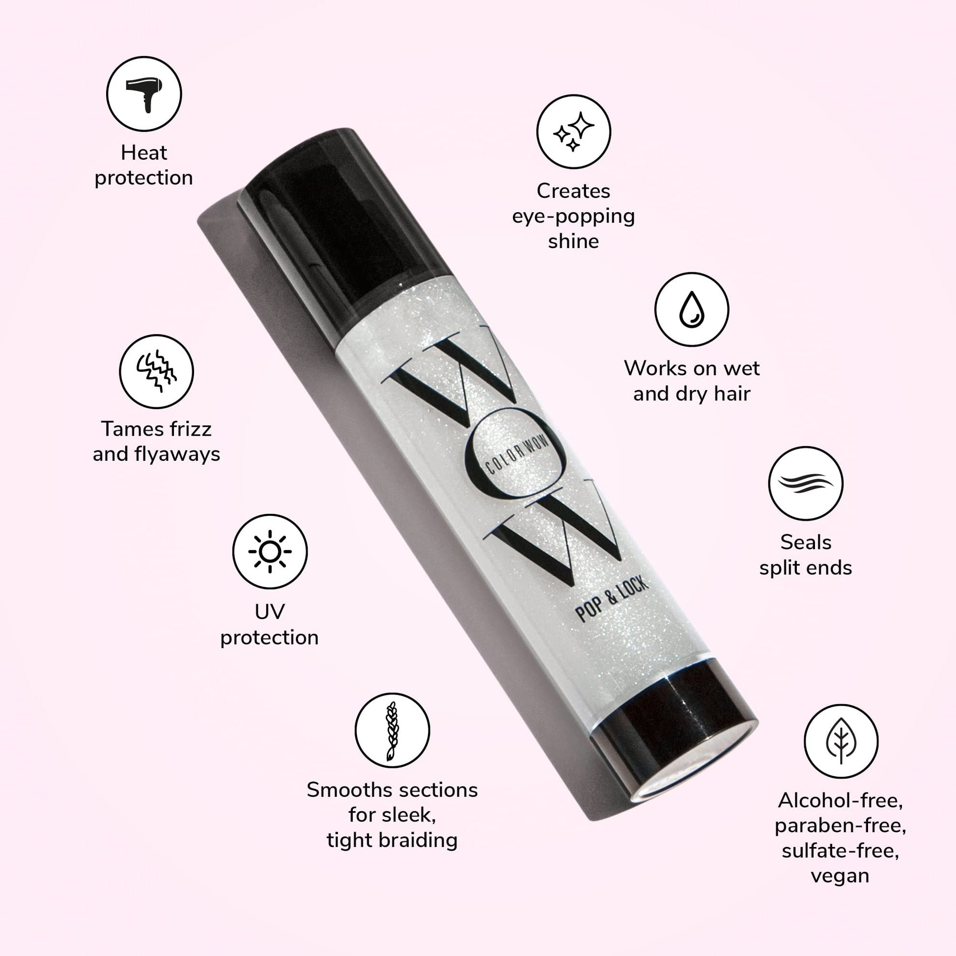 COLOR WOW Pop + Lock High Gloss Finish – Frizz Control Serum | Prevent Color Fade, Seal Split Ends, and Add Gloss | Get Silky, Shiny Hair! - Medaid International