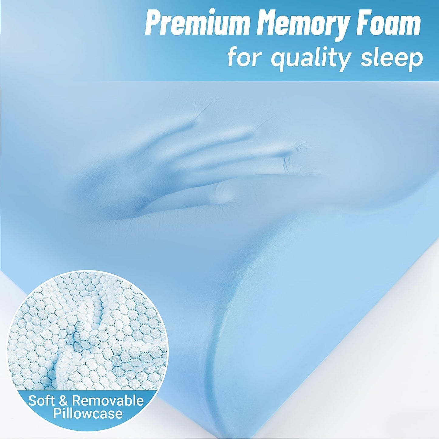 CloudBliss Neck Pillow for Sleeping, Ergonomic Cervical Neck Pillow for Neck Pain Relief, Memory Foam Pillow fit Neck Contour, Bed Pillow for Side Back Stomach Sleepers (Blue, Standard Size) - Medaid International