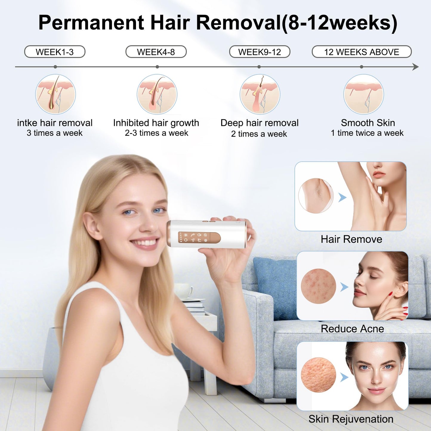 IPL Sapphire Laser Hair Removal Device for Women & Men with 45°F Ice-Cooling,Infinite Flash & Long-Lasting Results, Painless Hair Removal Device in 3 Weeks for Armpits Legs Arms Bikini Line At Home - Medaid International