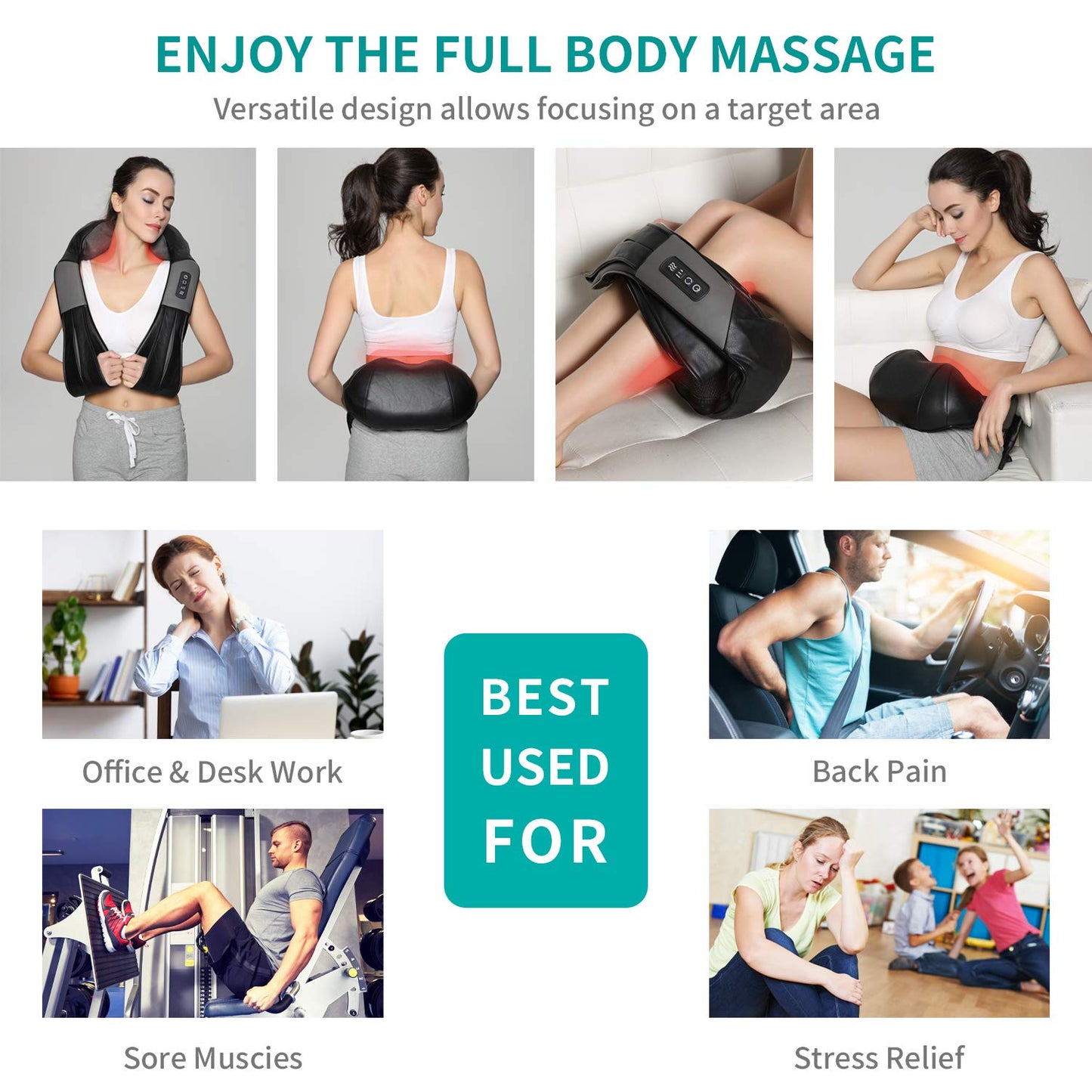 Nekteck Shiatsu Neck Massager for Pain Relief Deep Tissue with Heat, 3D Kneading Massage Pillow Back Shoulder Massagerfor Body Muscle, Plug-in Use for Home Office Car, Gifts for Mom Dad Him Her - Medaid International
