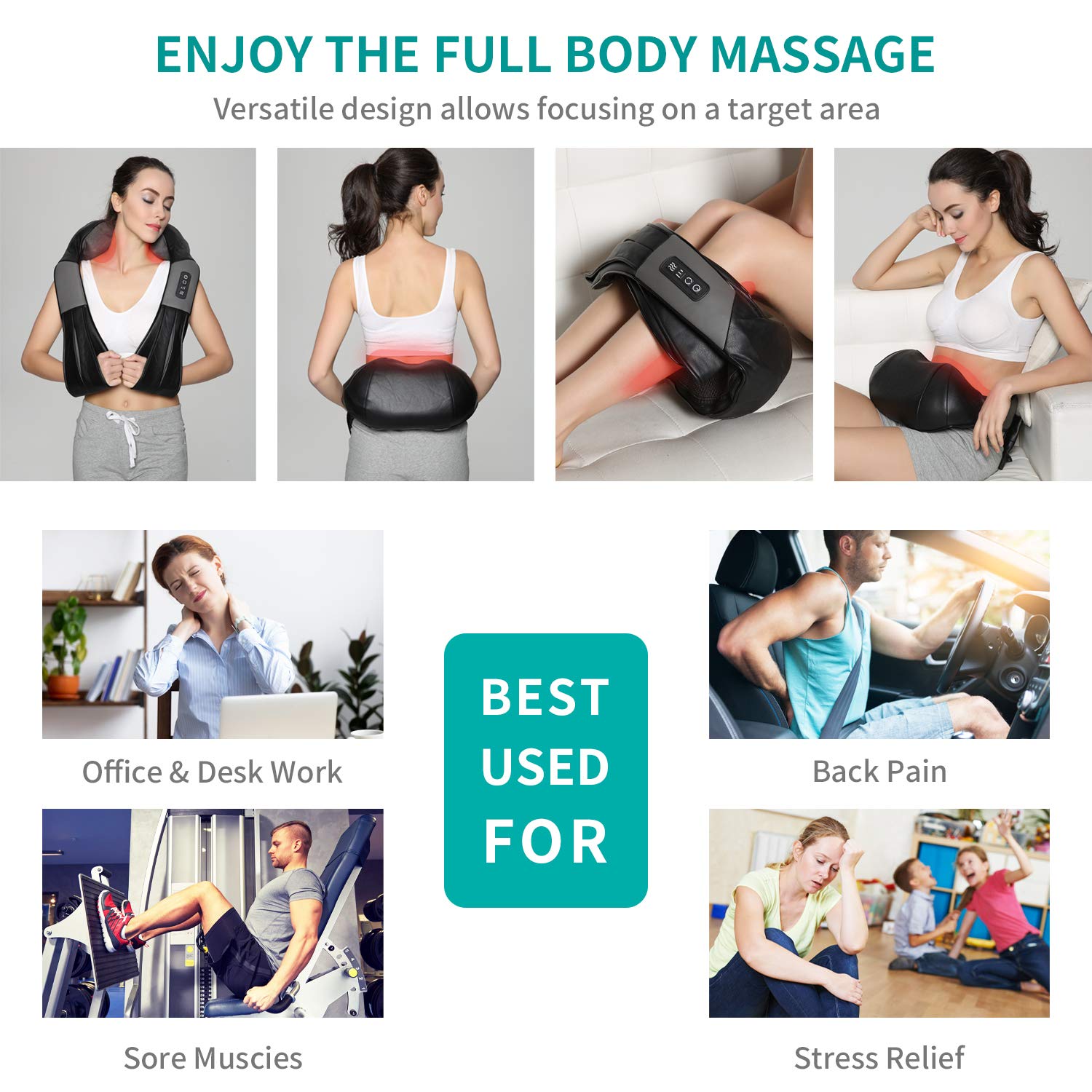Nekteck Shiatsu Neck Massager for Pain Relief Deep Tissue with Heat, 3D Kneading Massage Pillow Back Shoulder Massagerfor Body Muscle, Plug-in Use for Home Office Car, Gifts for Mom Dad Him Her - Medaid International