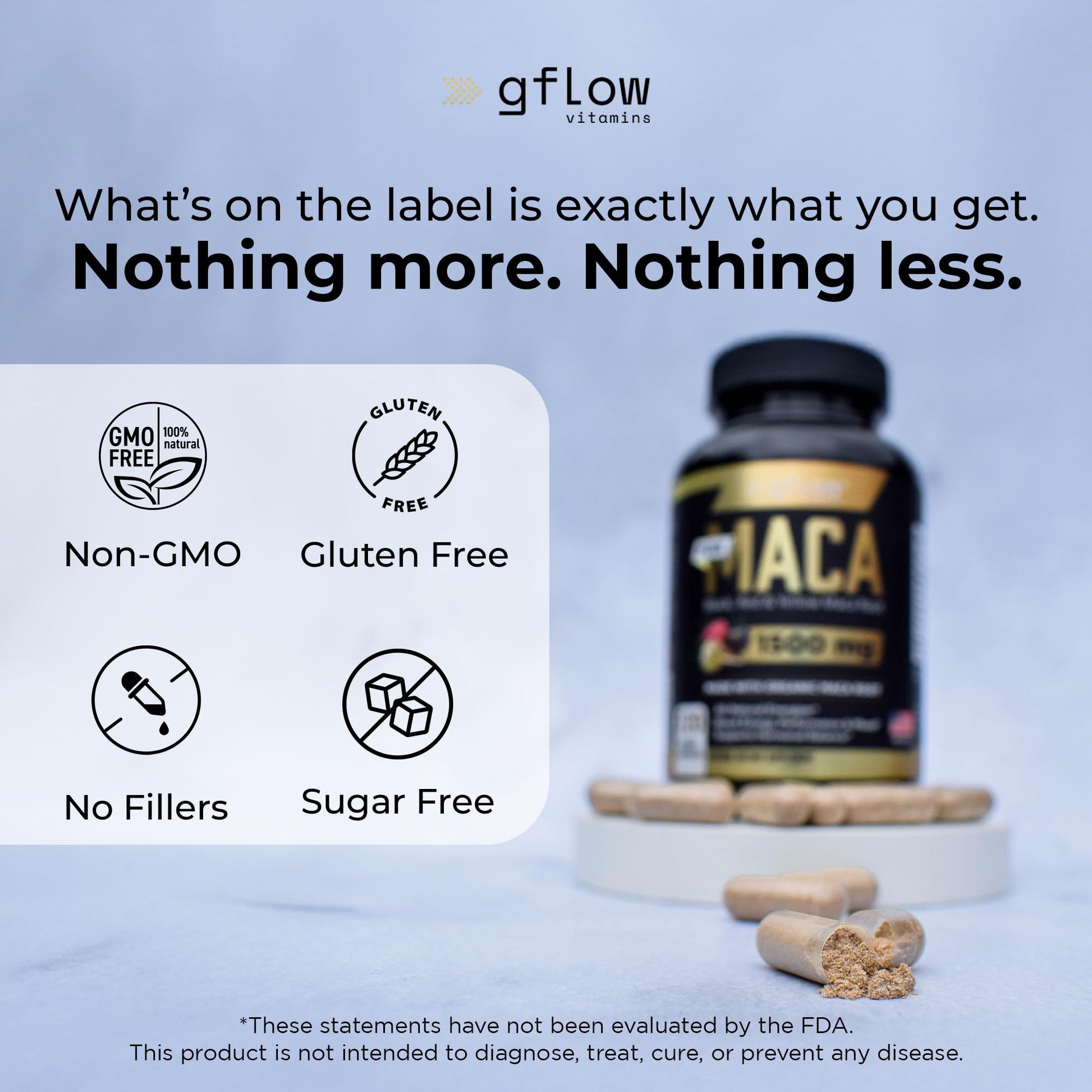 gflow vitamins Organic Maca Root Capsules for Women & Men - Black, Red, Yellow Peruvian Maca Root Extract & Black Pepper - 120 Vegan Pills - Supports Energy, Performance & Mood | Made in USA - Medaid International