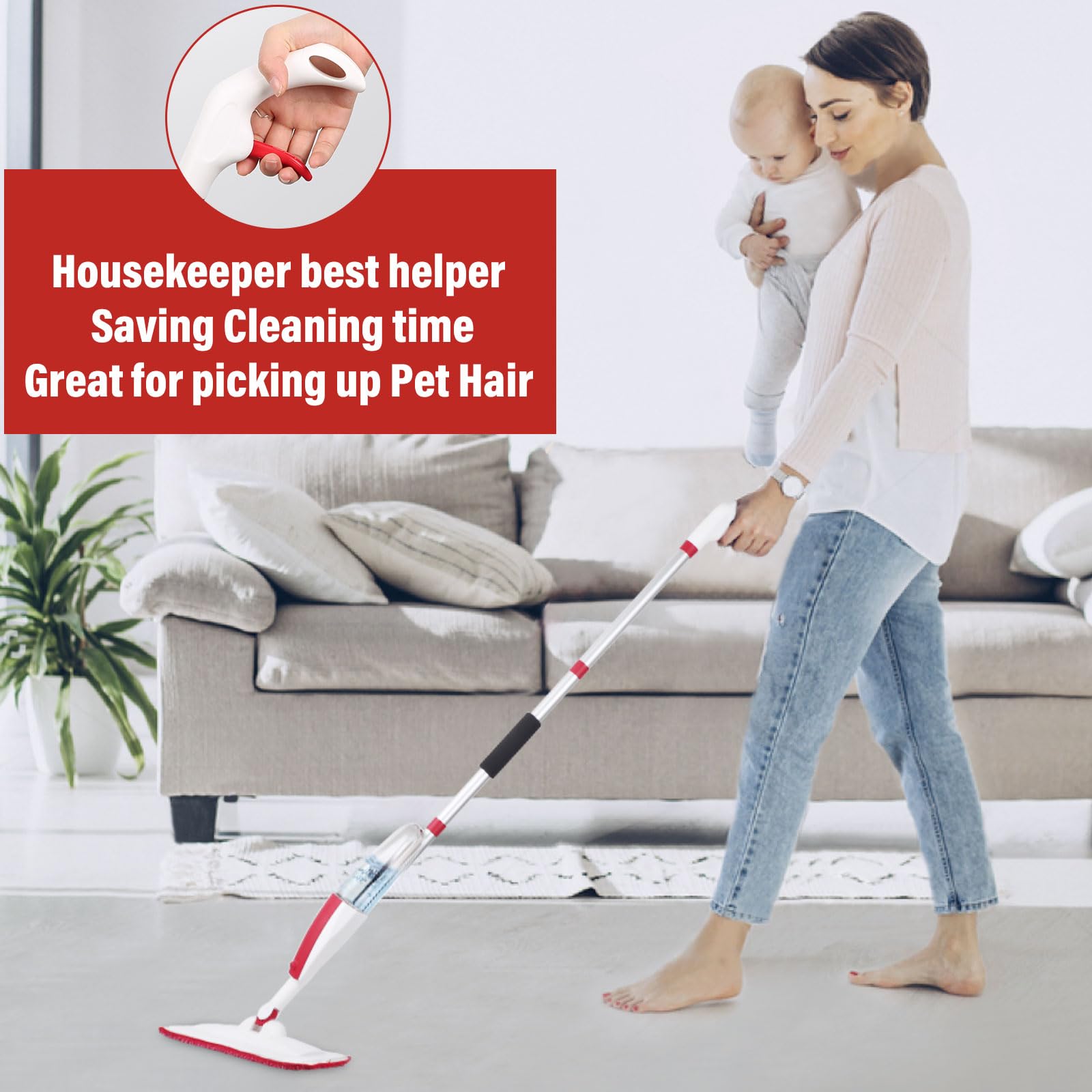 Spray Mops for Floor Cleaning Floor Mop with a Refillable Spray Bottle and 3 Washable Microfiber Pads Home or Commercial Use Dry Wet Flat Mop for Hardwood Laminate Wood (Purple) - Medaid International