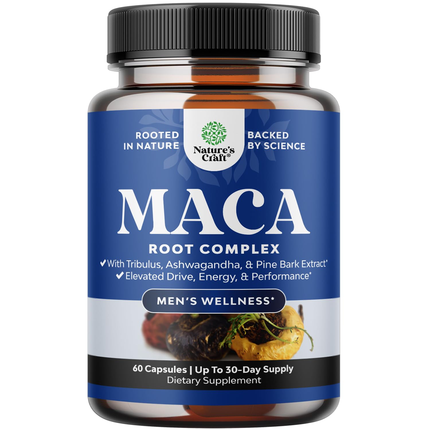 Potent Black Maca Root Capsules for Men - Herbal Wellness Supplement with Siberian Ginseng Ashwagandha and Black Maca Root - Men’s Wellness Supplement to Support General Health (30 Servings) - Medaid International