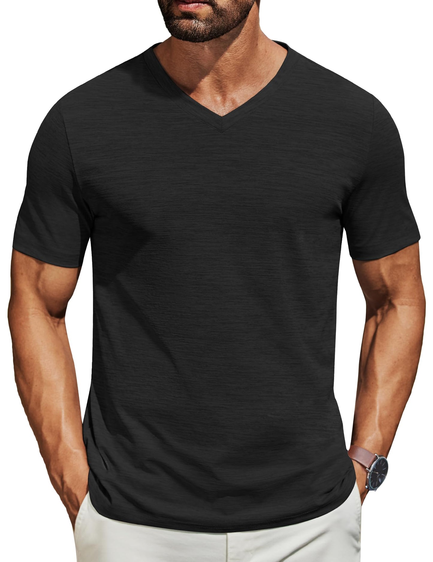 COOFANDY Men's T Shirts Short Sleeve Classic V Neck T-Shirt Casual Summer Basic Tee Shirt Black - Medaid International
