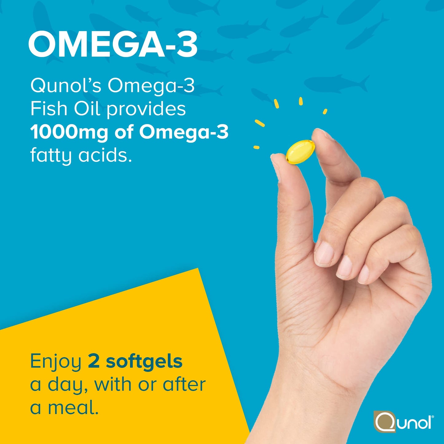 Qunol Fish Oil Omega 3 Mini Softgels, 1000mg Omega 3 EPA + DHA, Ultra Pure Supplements, Heart Health Support, Lemon Flavor, Easy to Swallow Minis, 3 Month Supply, 180 Count - Medaid International