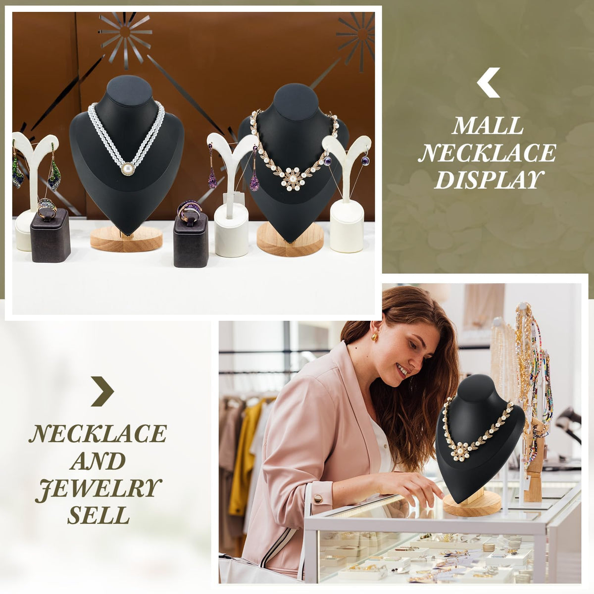 KASTWAVE 2 Pack Black Bamboo Necklace Bust Display Stand (9.2×6.1 Inch), Jewelry Display for Necklaces/Pendants/Earrings | Home Organizer & Retail Vendor Stand for Trade Shows & Boutiques