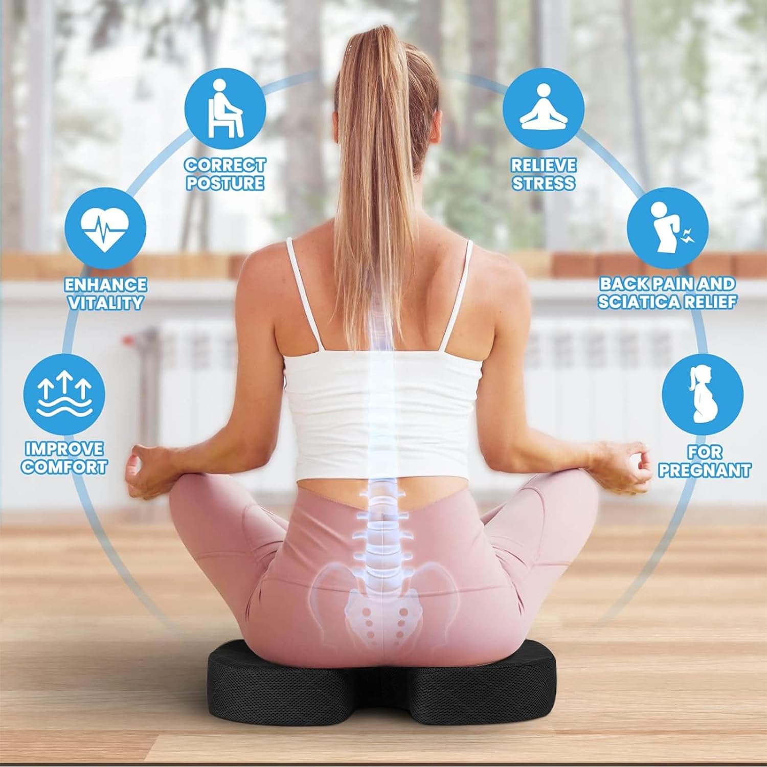 Seat Cushion Non-Slip Desk Chair Cushion Back, Coccyx, Sciatica, Tailbone Pain Relief Butt Pillow - Medaid International
