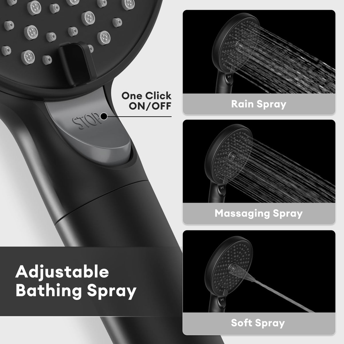 JOMOO Handheld Shower Head with Filter, High Pressure 3 Spray Mode Showerhead with One Click ON/Off, Water Softener Filters Beads for Hard Water Remove Chlorine and Harmful Substance, Matte Black
