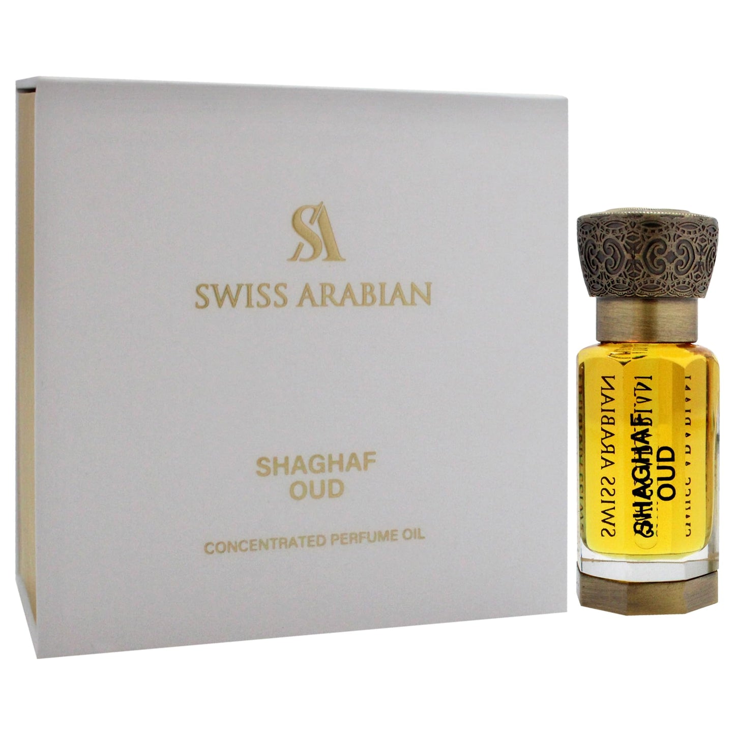 Swiss Arabian Shaghaf Oud - Luxurious Concentrated Perfume Oil - Long Lasting Artisan Perfume with Notes of Saffron, Praline, and Vanilla - 0.4 oz - Medaid International
