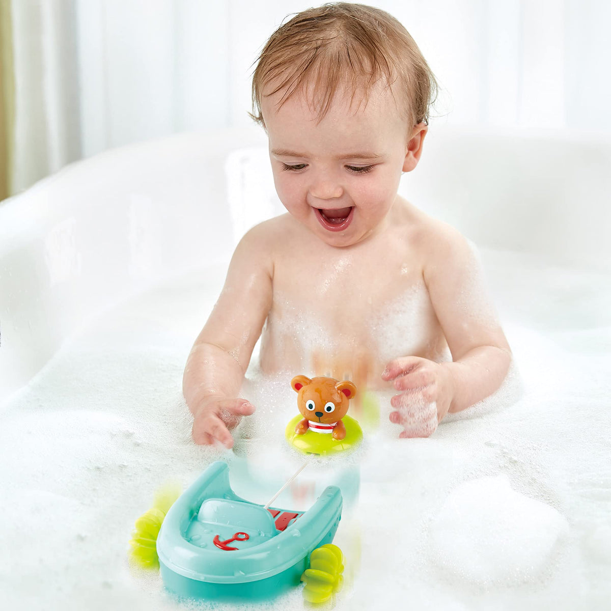 Hape Hape, Tubing Pull Back Boat, Bath Toys, Multicolor, Ages 18 months up