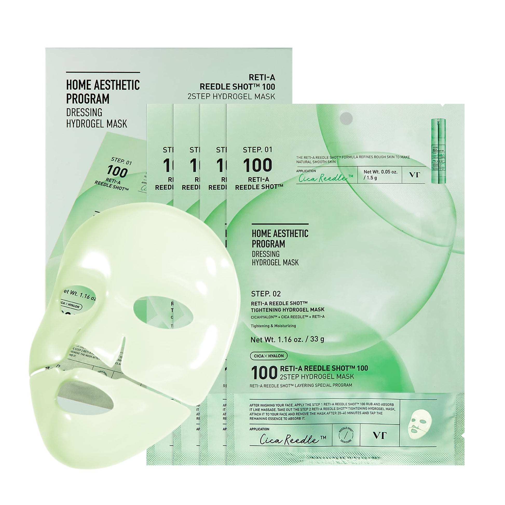 VT COSMETICS Reti-A Reedle Shot 100 2-Step Hydrogel Mask(34.5gx4ea), Intensive Tightening, Exosome Retinol, Overnight Melting Mask, Ideal for Retinol Beginners, Korean Facial Mask - Medaid International