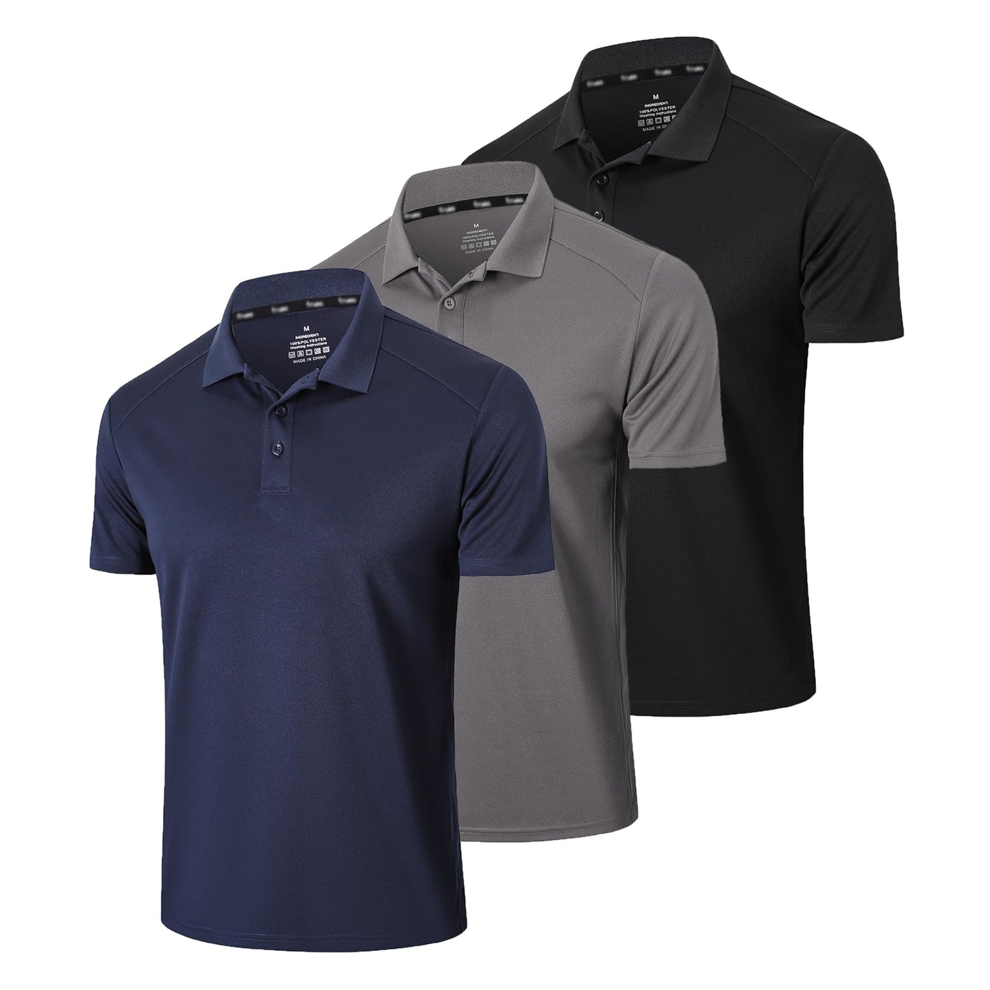 Gaiatiger Men’s 3 Pack Polo Shirt Moisture Wicking Quick Dry Performance Athletic Short Sleeve Golf Shirt,0427,Black Grey Navy,L - Medaid International