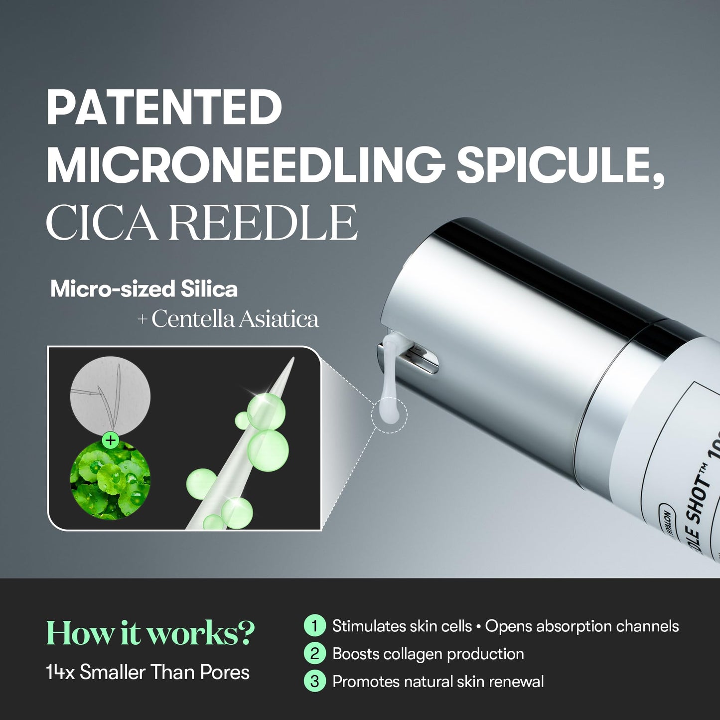 VT COSMETICS CICA Reedle Shot 100, Spicule Microneedling Serum for Pore Care & Exfoliation, Exosome, Centella Asiatica for Glass Skin, Skin Texture, Korean Liquid Skin Booster (1.69 Fl Oz / 50ml) - Medaid International