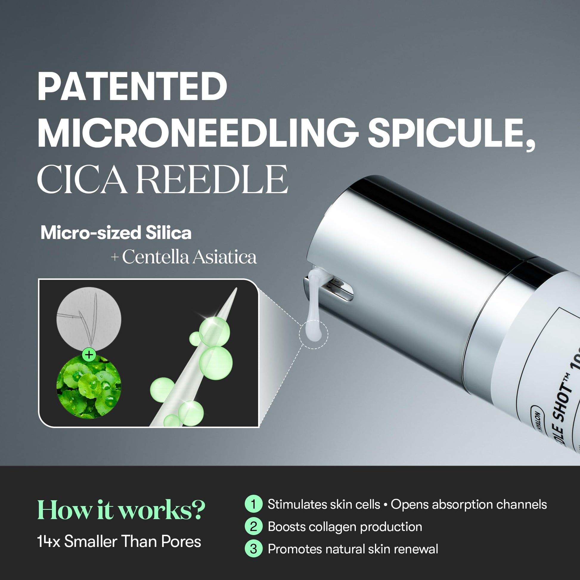 VT COSMETICS CICA Reedle Shot 100, Spicule Microneedling Serum for Pore Care & Exfoliation, Exosome, Centella Asiatica for Glass Skin, Skin Texture, Korean Liquid Skin Booster (1.69 Fl Oz / 50ml) - Medaid International