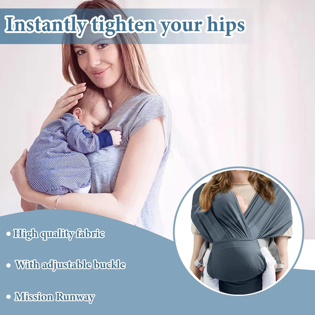 KASTWAVE Adjustable Baby Wrap Carrier Sling for Newborns to Toddlers, Stretchy Infant Carrier up to 35 lbs, Ideal for Comfort & Support (New Gray)