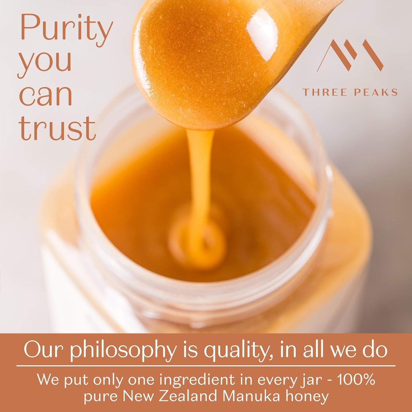 Three Peaks Manuka Honey New Zealand - Certified UMF 15+ - MGO 514+ - 8.8 oz (250g) - 100% Natural honey, Raw honey – Ultra Premium, Healing Manuka honey (Amber Jar) - Medaid International