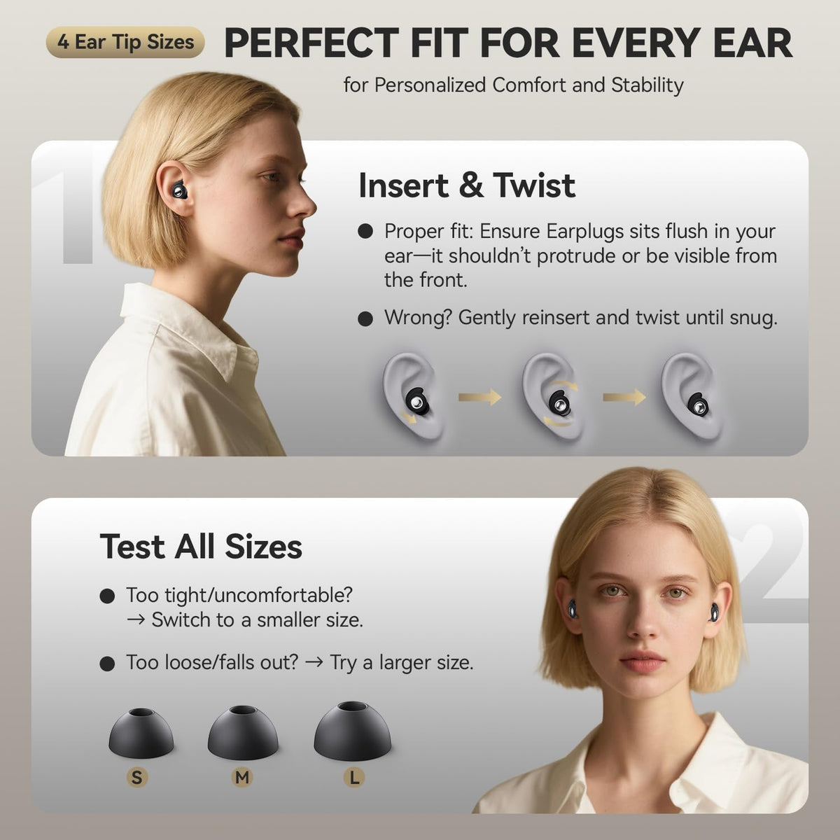 KASTWAVE Noise Cancelling Ear Plugs for Sleep, 45dB Silicone Earplugs for Sleeping, Travel, Work, Hearing Protection, 8 Tips in 4 Sizes S/M/L/XL, Comfortable Soft Side Sleepers Ear Plugs