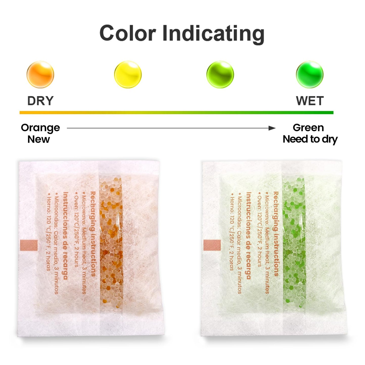 ADSorbco 5 Gram (50 Pack) Silica Gel Packets - Desiccant Packs for Storage, Moisture Absorbers for Food, Rechargeable, Orange-to-Green & White Blend for Food Storage, Electronics, Jewelry, Safes - Medaid International