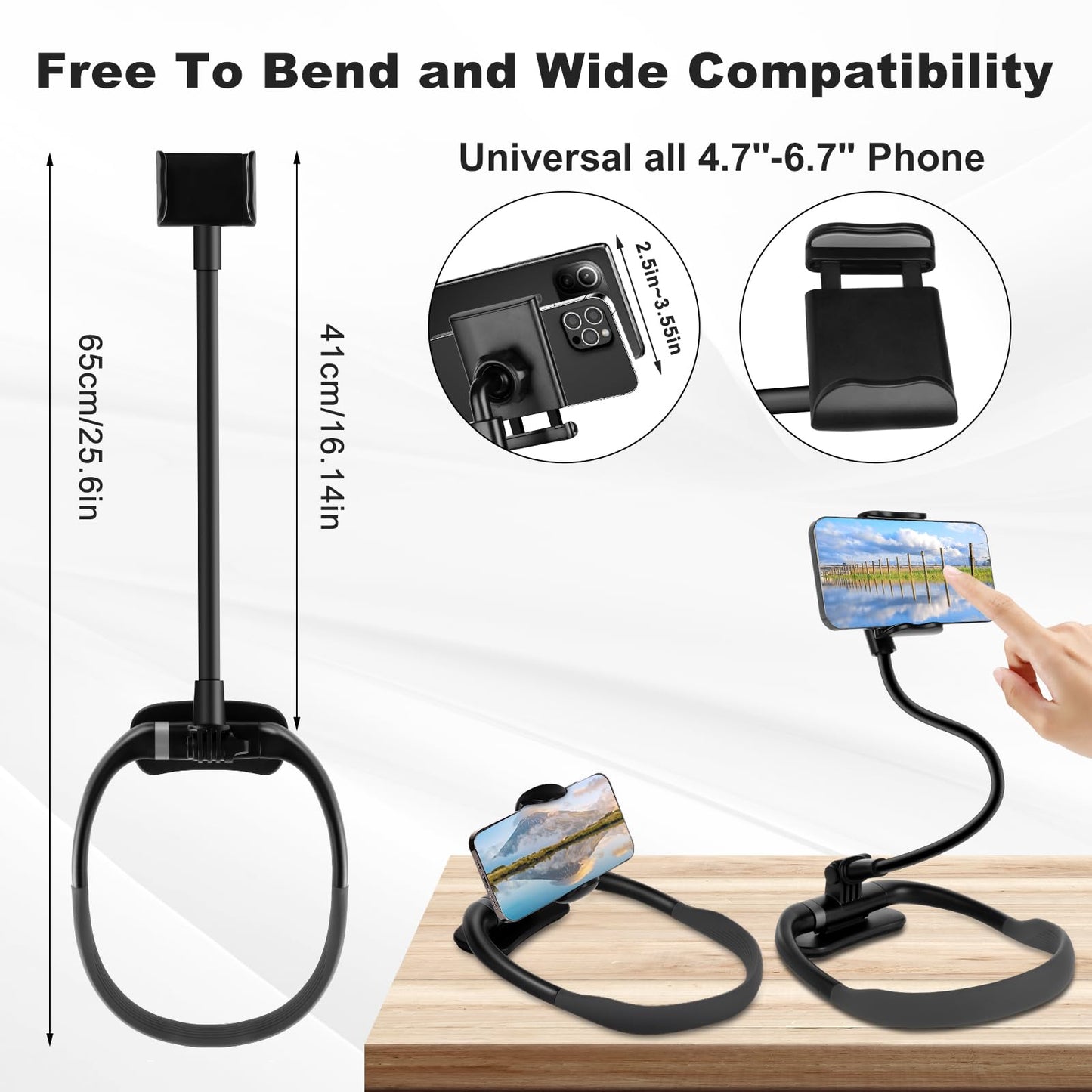 Cell Phone Stand, Neck Cell Phone Holder, Hand Free Flexible Gooseneck Phone Holder for Bed, Neck Phone Holder POV/Vlog Selfie Mount, Universal Multi-Functional Phone Stand for 4.7''-6.7'' Phone - Medaid International