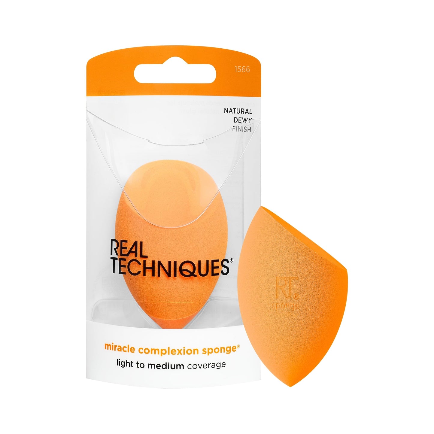 Real Techniques Miracle Complexion Sponge, Makeup Blending Sponge, For Liquid & Cream Foundation, Offers Light To Medium Coverage, Natural, Dewy Makeup, Orange Sponge, Latex-Free Foam, 1 Count - Medaid International